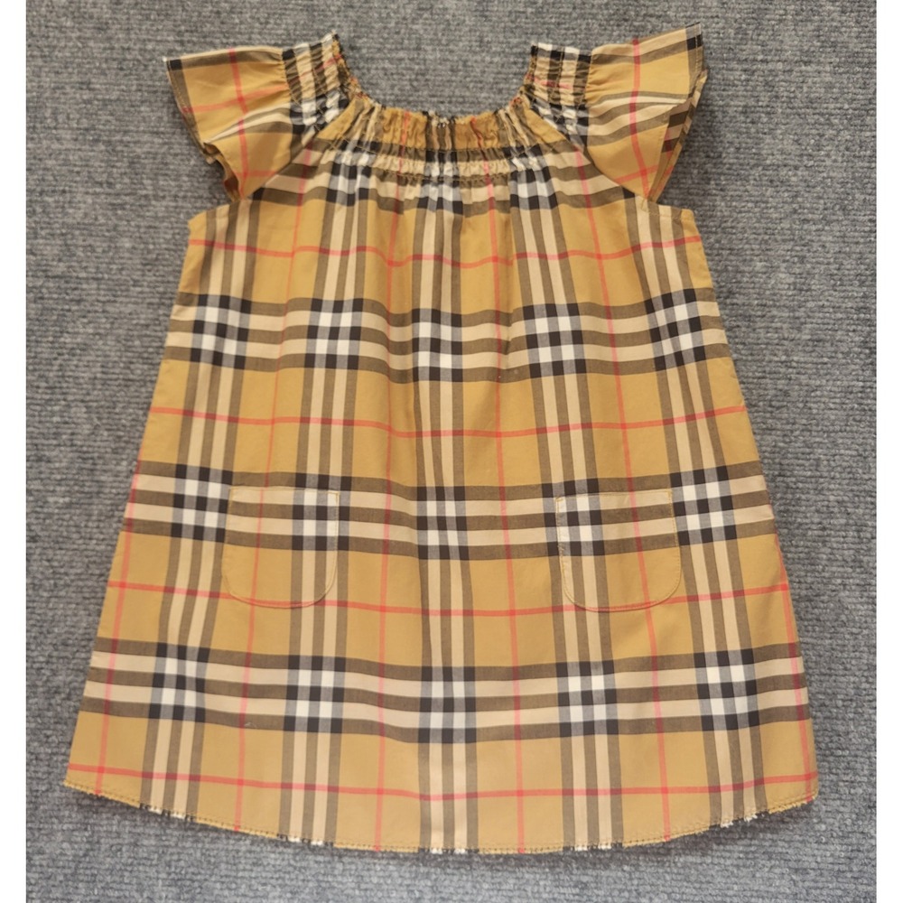 Burberry Children Baby Girl Antique Yellow Check Dress 12M 8010657 NWT